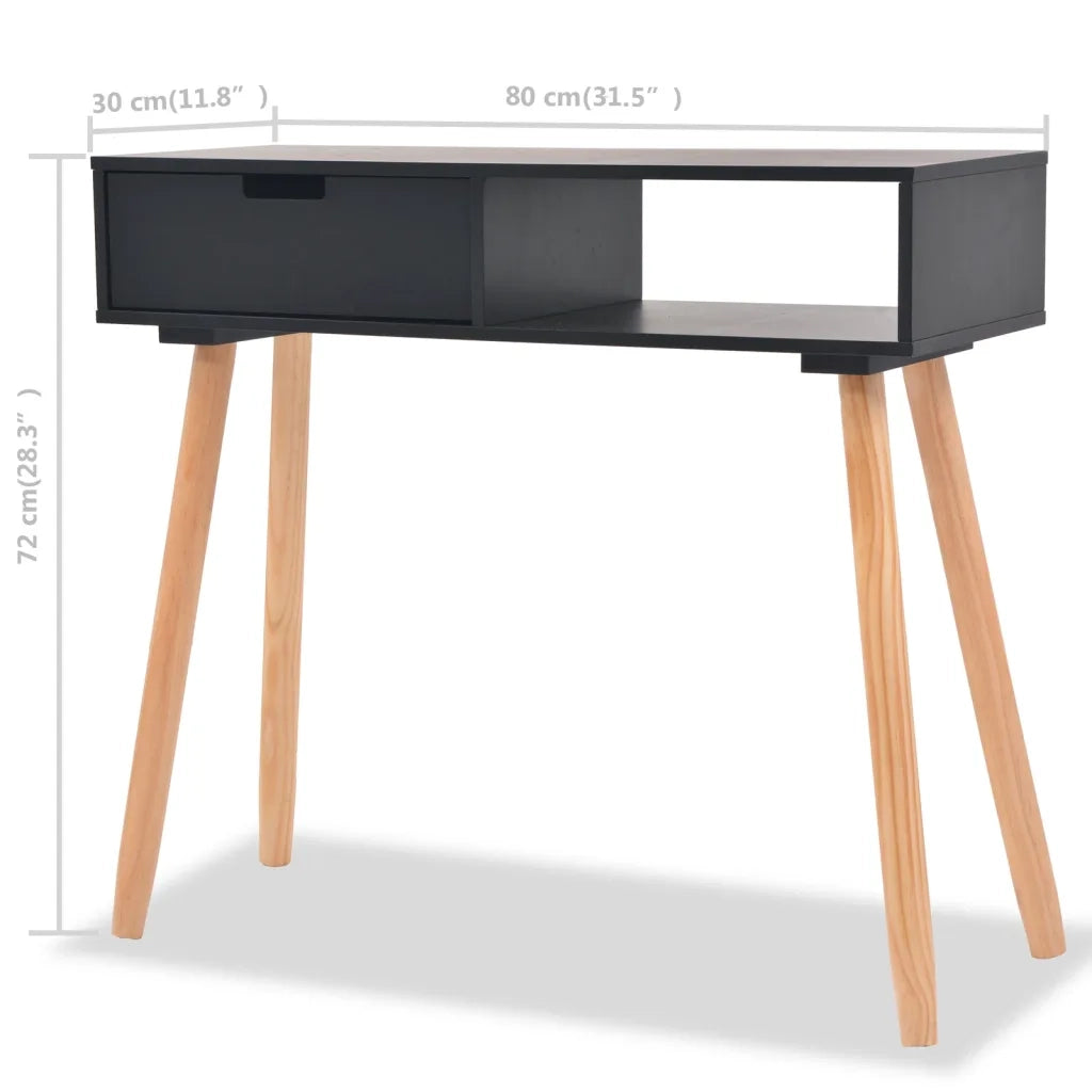 Tavolo Consolle in Legno di Pino Massello 80x30x72 cm Nero 244738