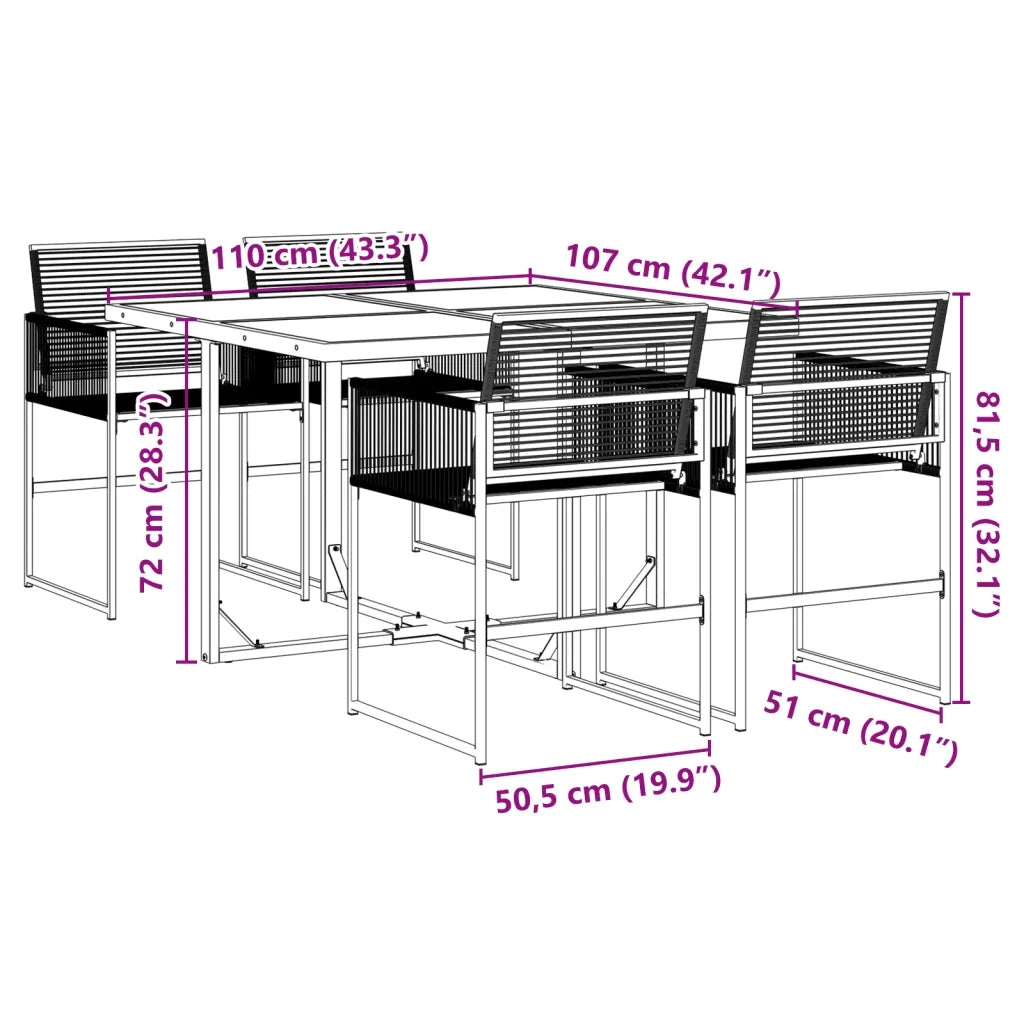 Set da Pranzo da Giardino 5 pz Nero in Polyrattan 3295048