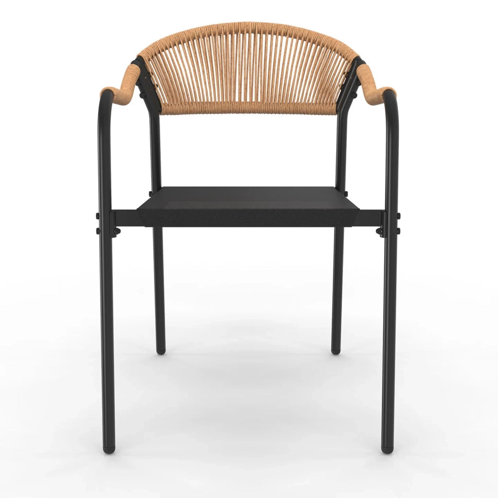 IDMarket - Set di 4 sedie da giardino MADEIRA: metallo, corda e textilene nero e rattan chiaro