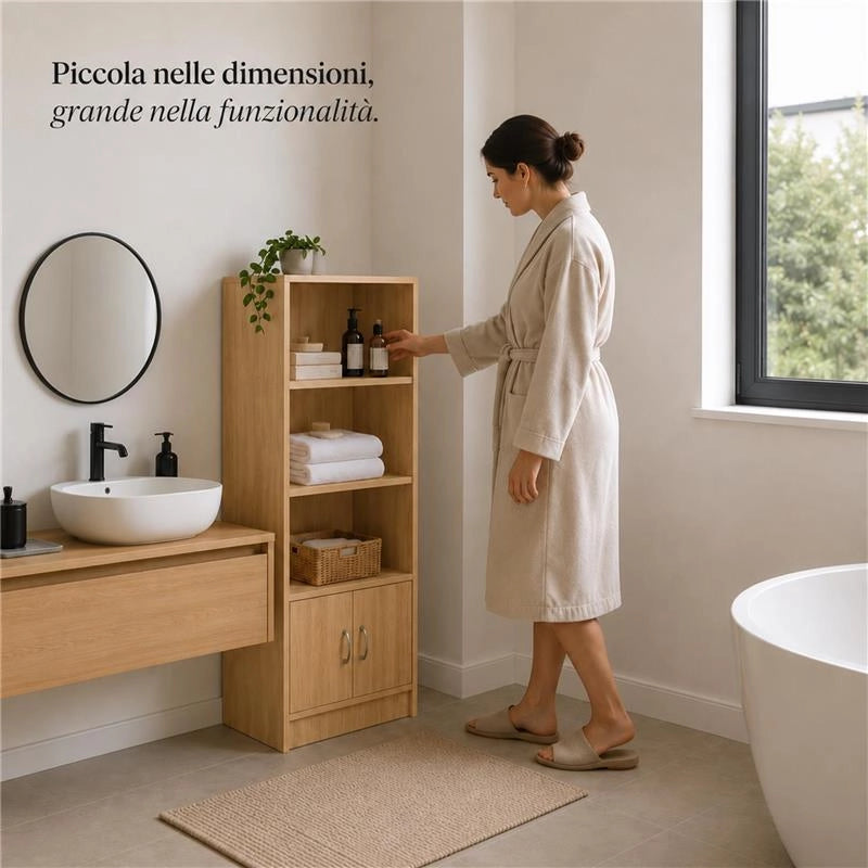 LIBRERIA IN MDF ROVERE CON TRE RIPIANI E DUE ANTE MISURE: 51X24X120CM