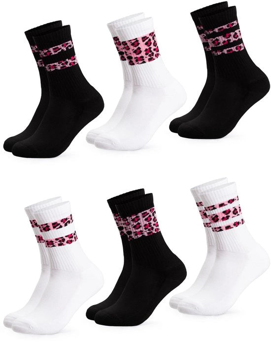 Sokker da Sport - Motivo di Leopardo - Pacchetto da 6 - Misto Cotone/Nylon - Respirante - Resistente allo Sfregio - Resiliente - Sokker da Sport