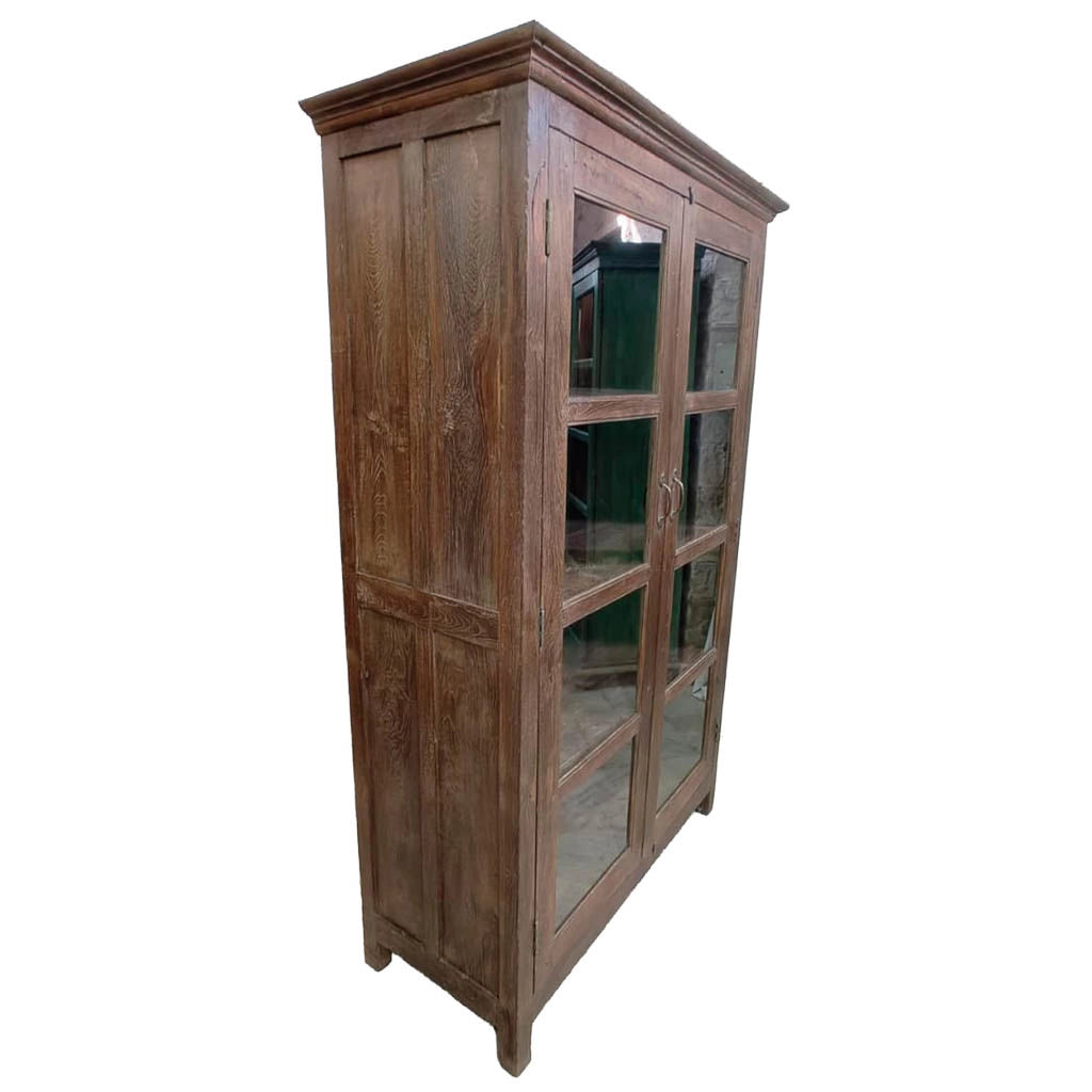 Vetrina in legno con finitura artigianale marrone, 110x45x180h cm