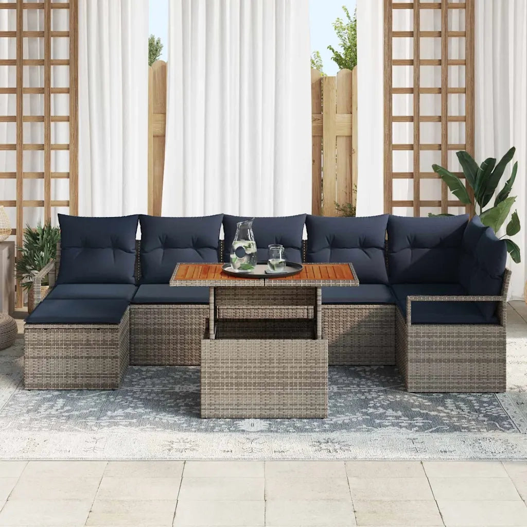 Set da Pranzo per Giardino con cuscino 8 pcs Grigio e Blu Navy