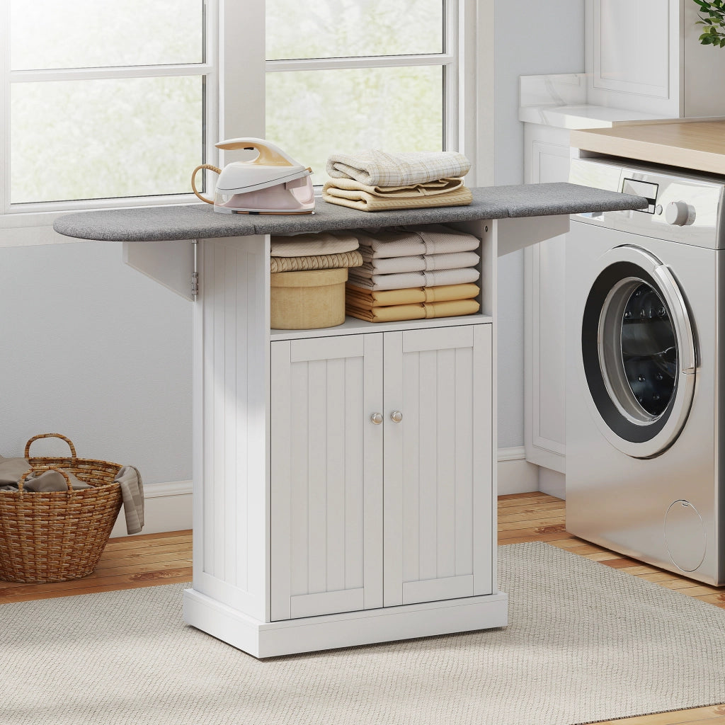 Mobile con Asse da Stiro Pieghevole 131x37x88,5 cm e Armadietto in MDF Bianco