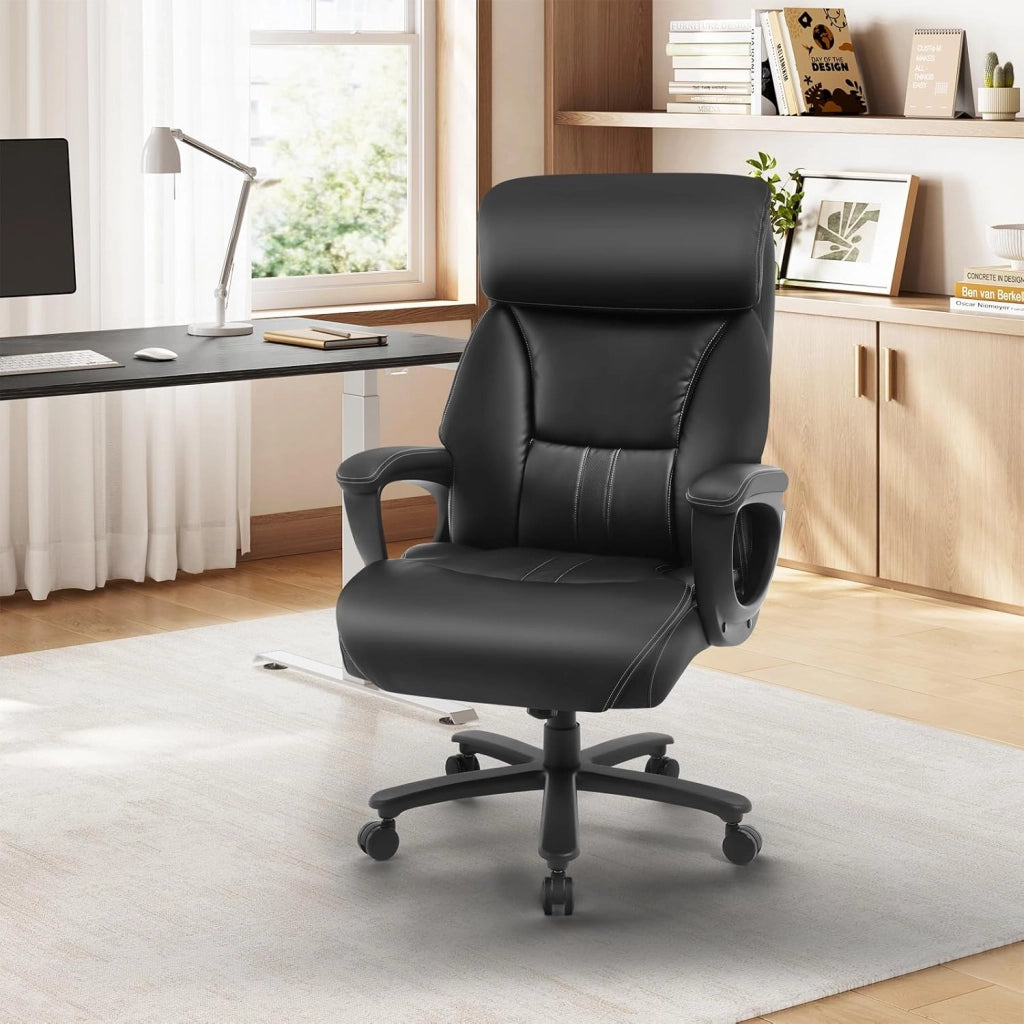 Sedia Ergonomica Da Ufficio, Poltrona Direzionale, Sedie Ufficio Regolabile in Altezza con Meccanismo Basculante, PU, Nero