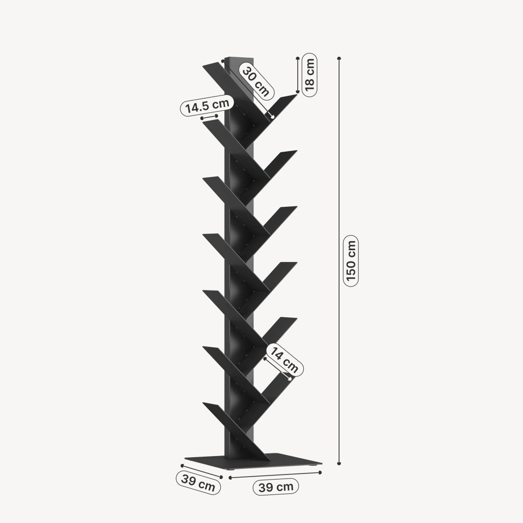 Libreria Eksjö a Forma di Albero Scaffale da Terra 150 x 39 x 39 cm - Nero [en.casa]