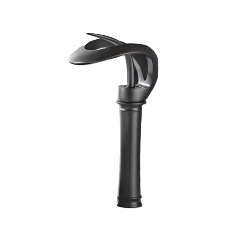 NAVIS | Rubinetto da bagno a cascata di design alto nero | Elegante  in acciaio inox premium per lavelli alti, miscelatore con 2 attacchi