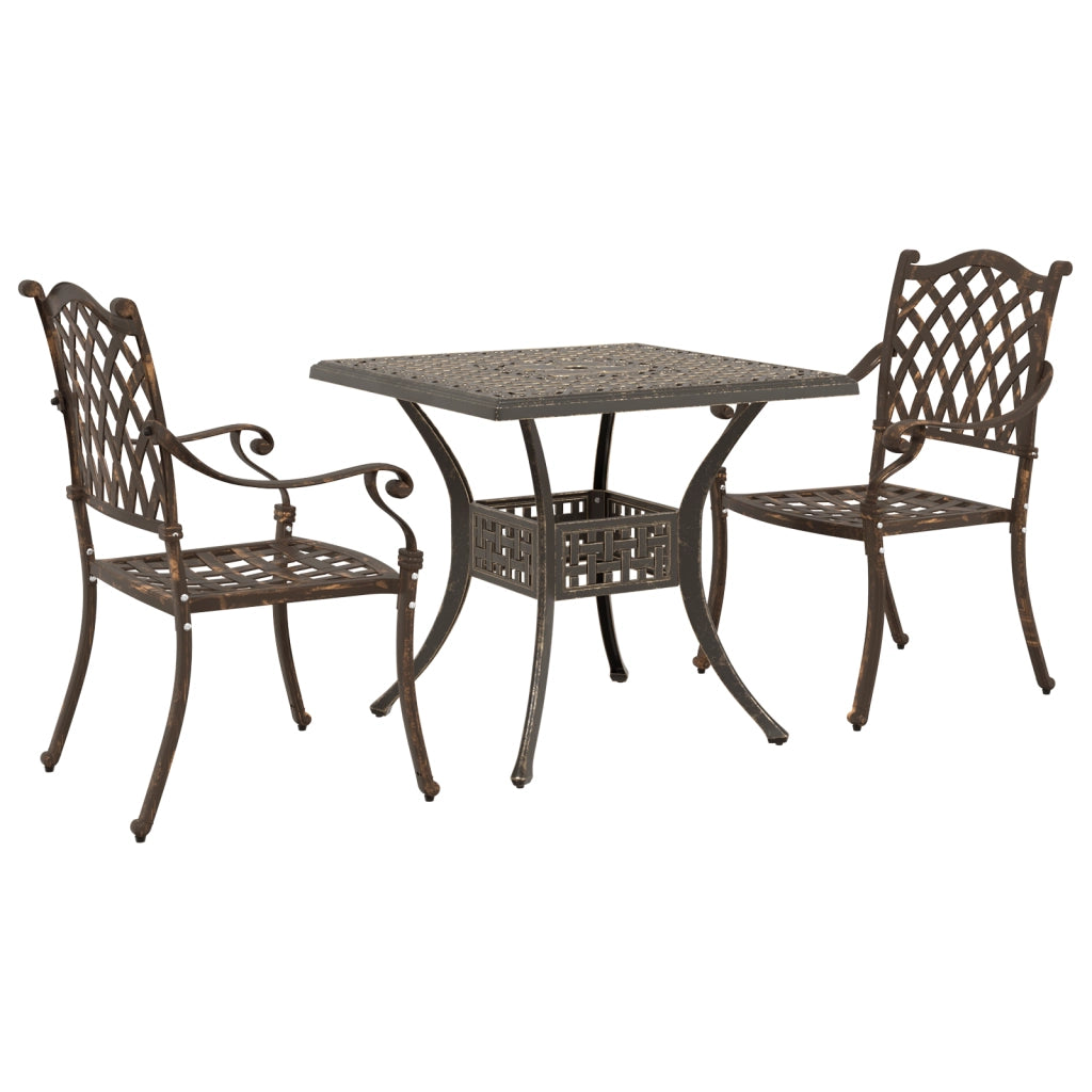 Set Bistro da Giardino a 3 Pezzi in Alluminio Fusione Bronzo