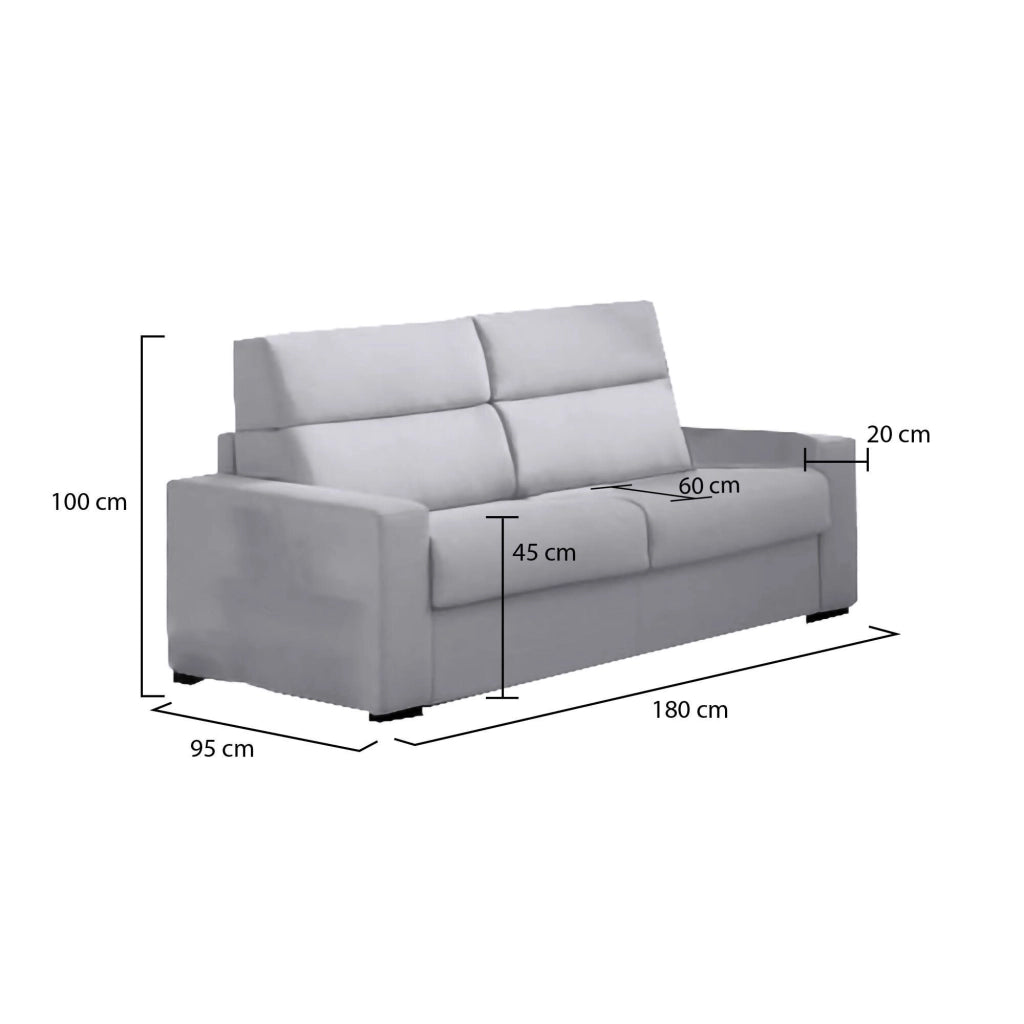Vialfre, Divano Fisso 2 Posti Sfoderabile Made in Italy, 180x95x100h cm Grigio