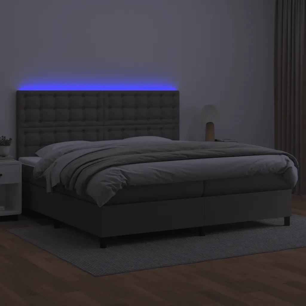 Giroletto Molle con Materasso e LED Grigio 200x200cm Similpelle cod mxl 57650