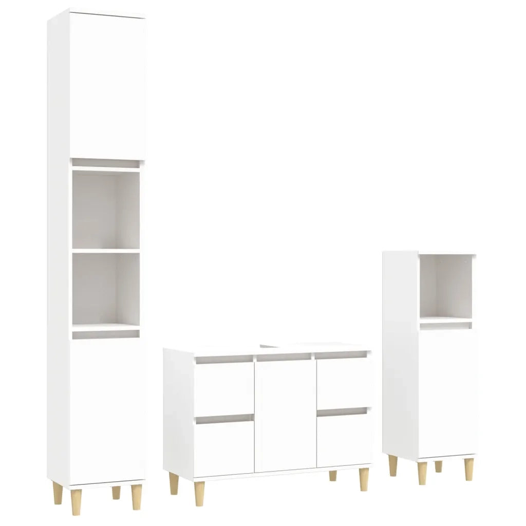 Set Mobili da Bagno | Armadio da bagno 3 pz Bianco in Legno Multistrato