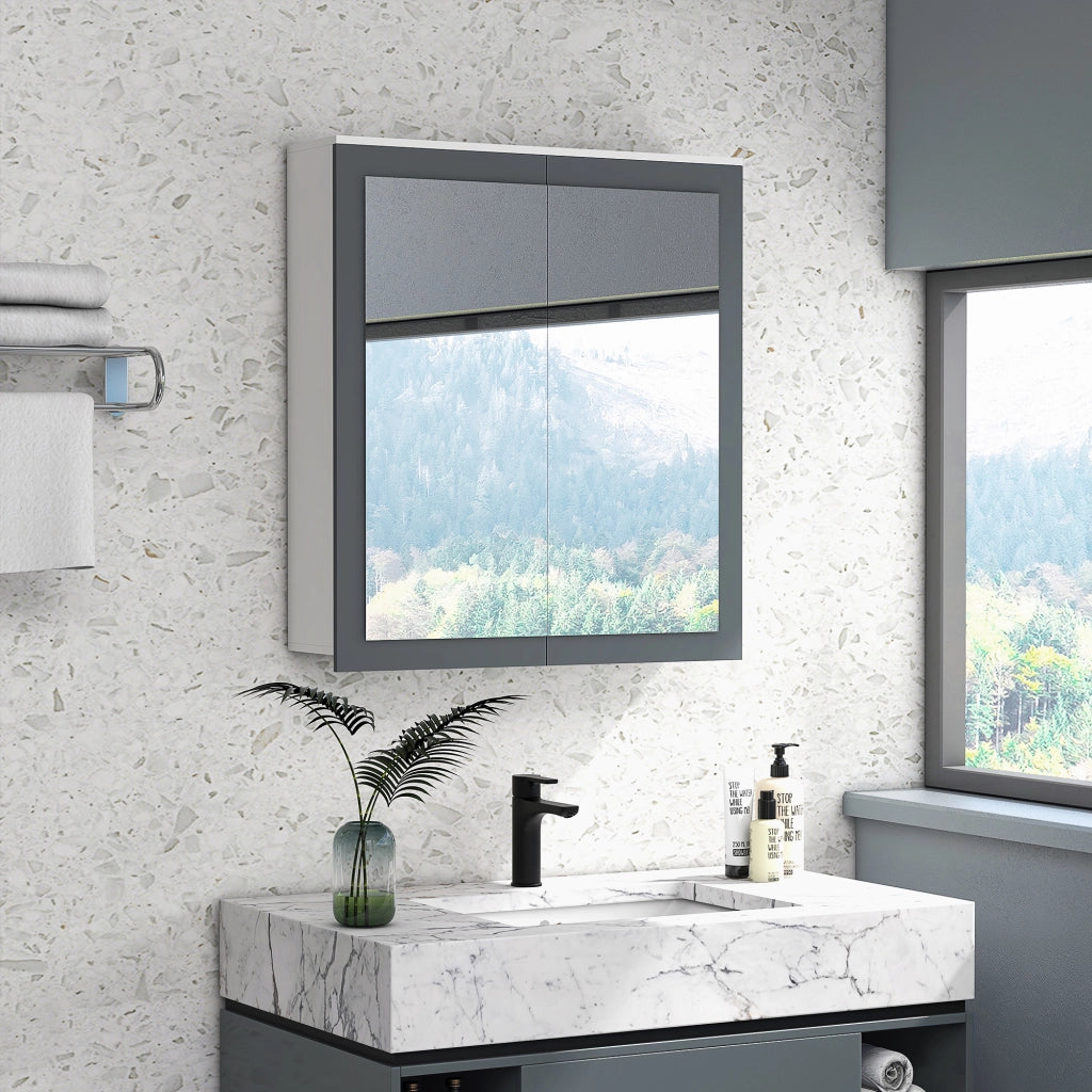 Armadietto Bagno con Specchio e Ripiani Regolabili ¨C zephmum ¨C 69x17x75,5cm Bianco