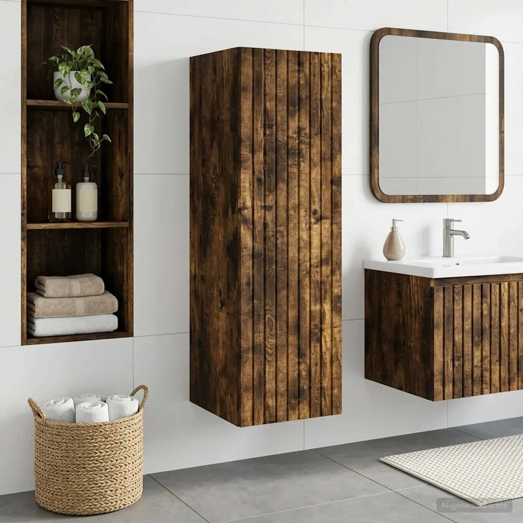 Mobiletto da Bagno a Muro Rovere Fumo 33 x 34,5 x 60 cm 890667