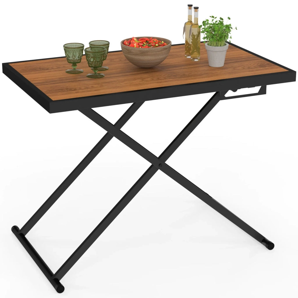 IDMarket - Tavolo da giardino OLIE 100 cm regolabile in altezza a 3 posizioni in metallo nero con piano effetto legno