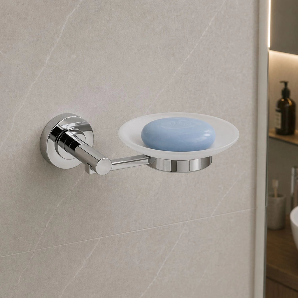 Porta sapone per bagno in ottone cromato lucido e vetro satinato jaguar *** finitura- cromo lucido, confezione 1
