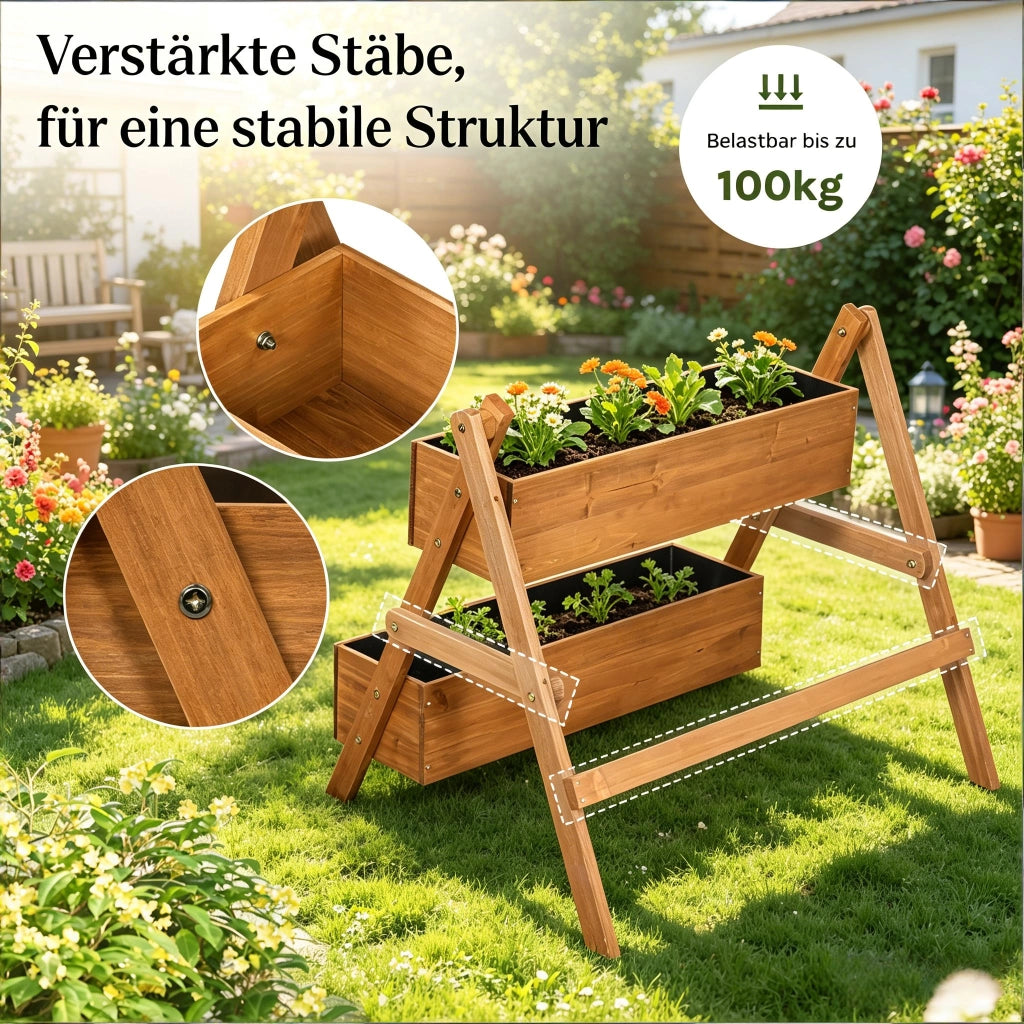 Fioriera a più livelli a gradini in legno massiccio con struttura triangolare marrone 80 × 62 × 68 cm