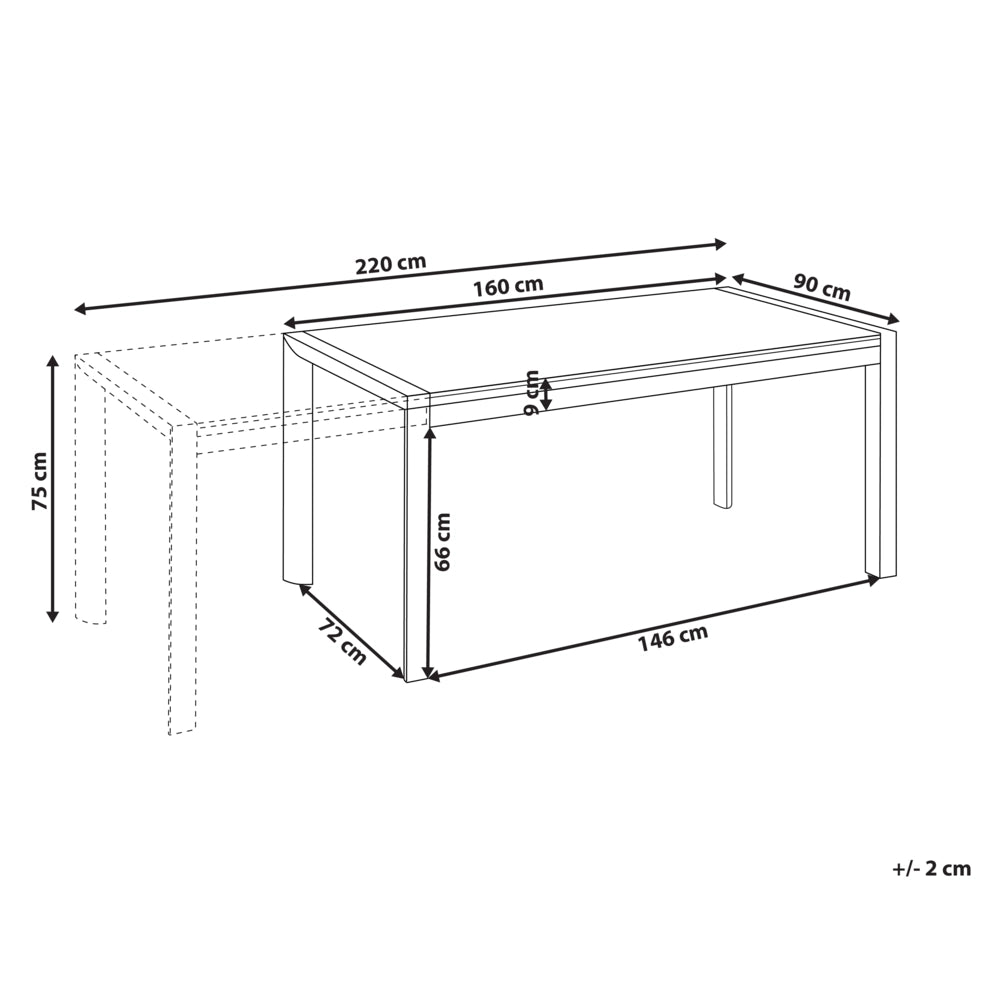 Tavolo da pranzo da giardino allungabile con piano in HPL beige e struttura in alluminio 160/220 x 90 cm Resistente ai raggi UV, all'acqua e alla ruggine