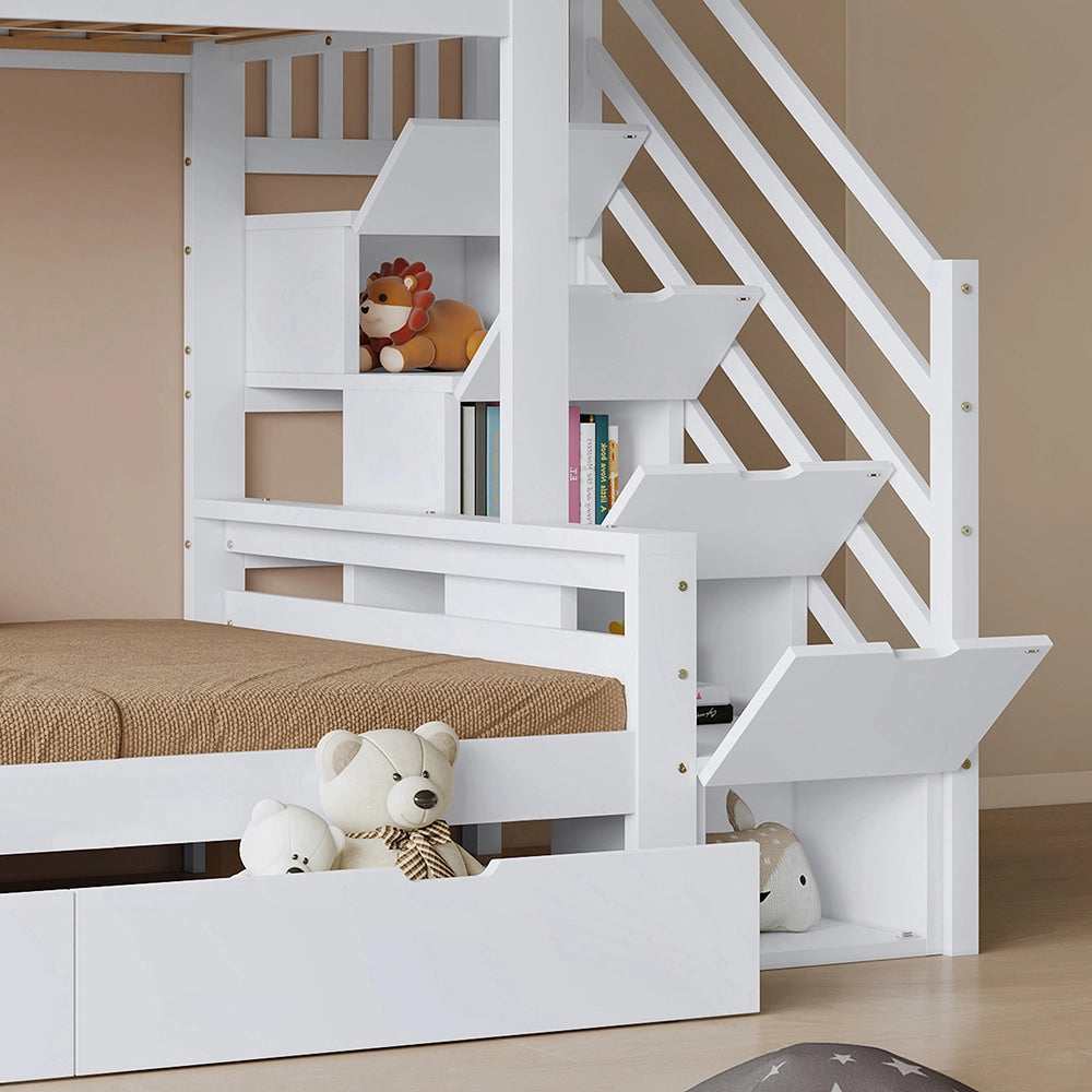 Letto a Castello Bambino con Scrivania Angolo 90x200cm - Xylo - Legno Bianco e Naturale