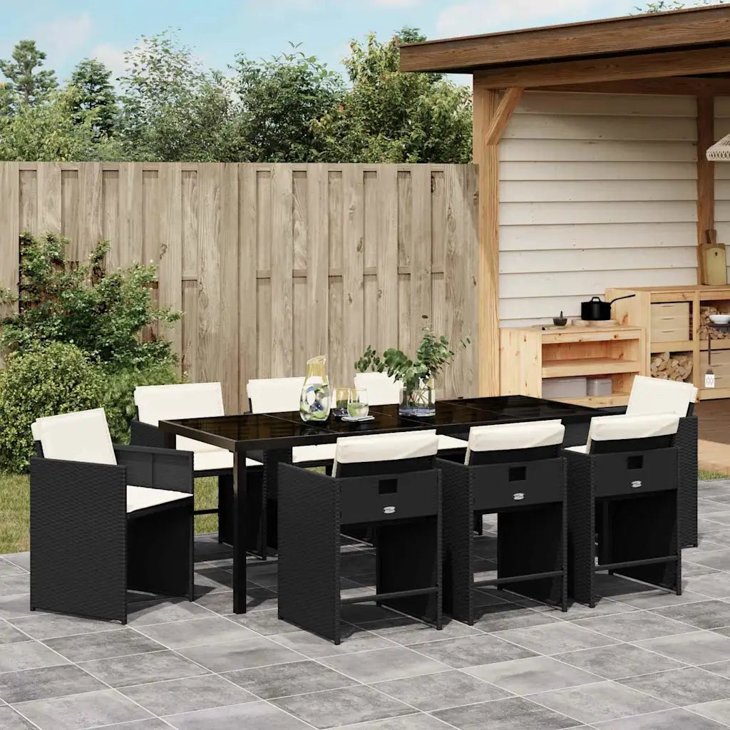 Set da Pranzo per Giardino con cuscino 9 pcs Nero polyrattan 3379975
