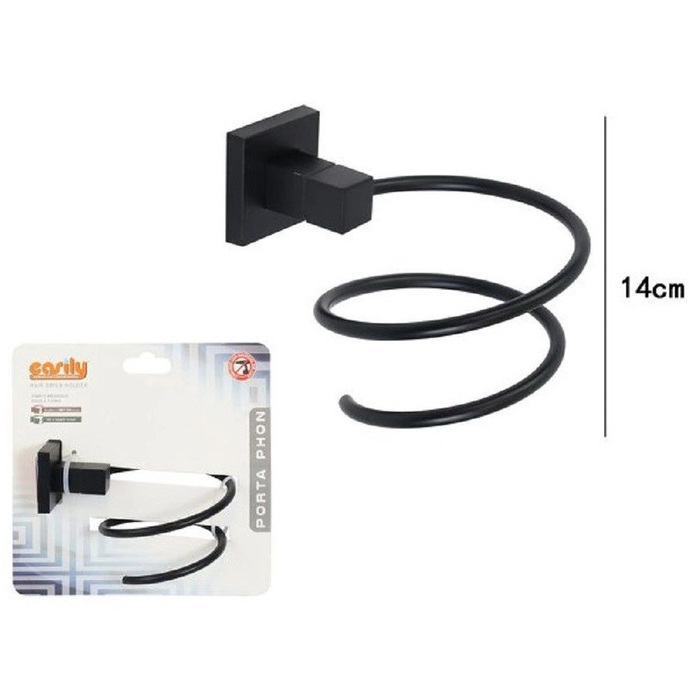 Trade Shop - Supporto Per Phon Asciugacapelli Bagno Casa Palestra A Muro Parete Acciaio Nero -
