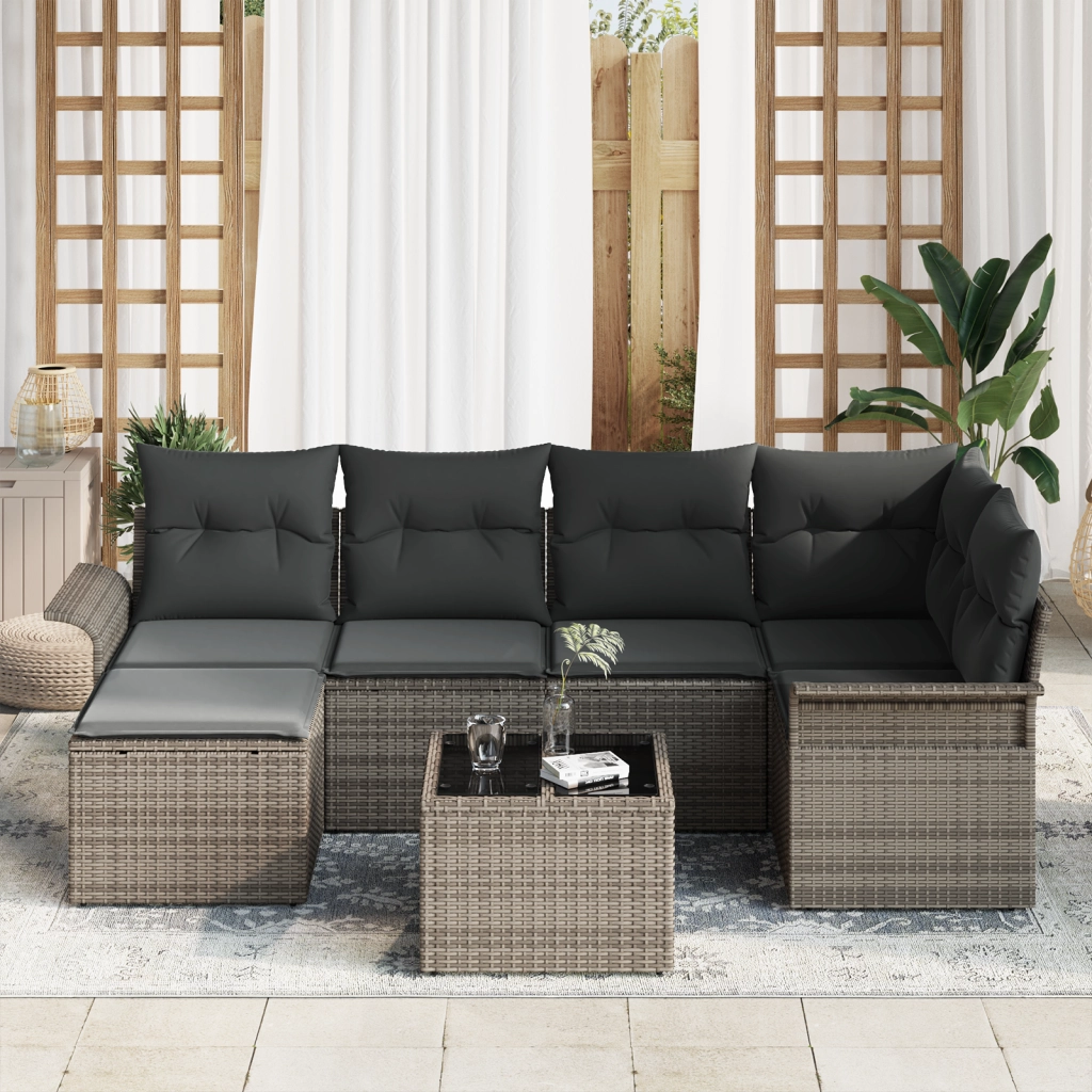 Set di 6 pezzi di divani da giardino con cuscini in rattan polylatta nera