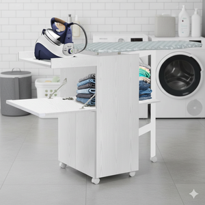 Mobile Asse da Stiro a Scomparsa Salvaspazio Richiudibile 55x38x90,5 cm In MDF Bianco Frassino