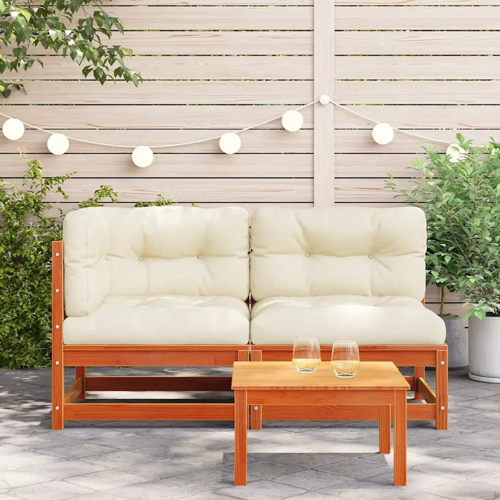 Divano Giardino con Cuscini 2 Posti Marrone Cera Massello Pino 838122
