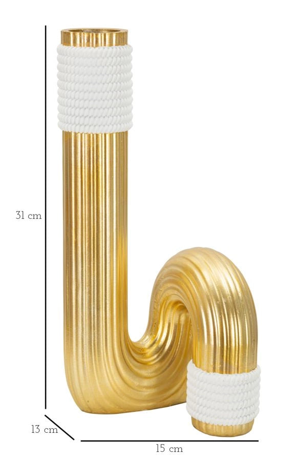Vaso Bann Big 15,3x13x30,5 cm in Resina Oro e Bianco