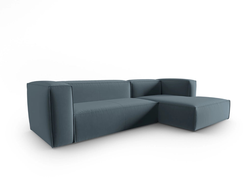 Cosmopolitan Design - Divano angolare sinistro "Mackay" 4 posti in velluto blu pastello 