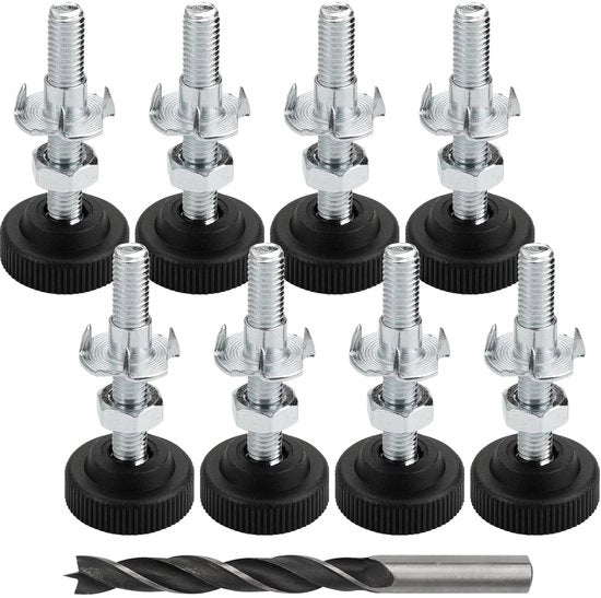 Piedini Stellevoli 8 Pezzi M8 x 50 mm - Piedini per Mobili Adattabili - Materiale Plastico/Ferro - Pedane in Gomma - Altezza Adattabile - Protezione del Pavimento