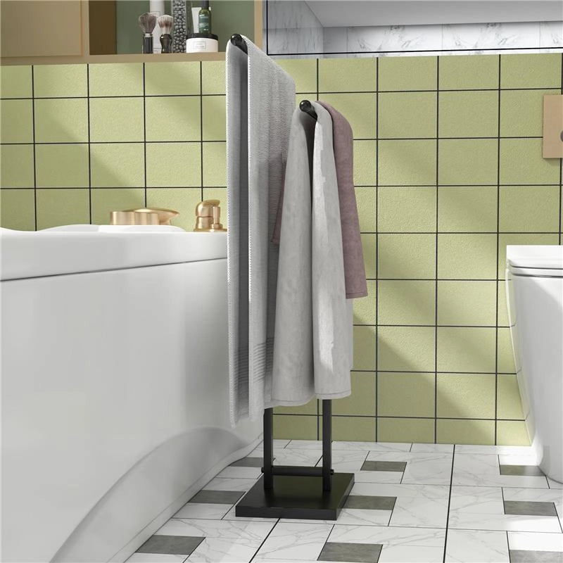 PORTA ASCIUGAMANI A TERRA AUTOPORTANTE PER BAGNO A 2 BARRE IN METALLO 50X18.5X85 CM NERO