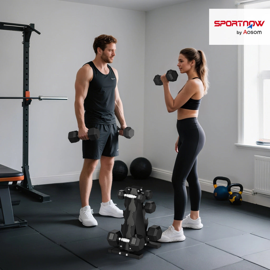 Set 8 Pesi Manubri con Supporto Coppie da 2-5-8-10 Kg in Ghisa Rivestita in Gomma Nero