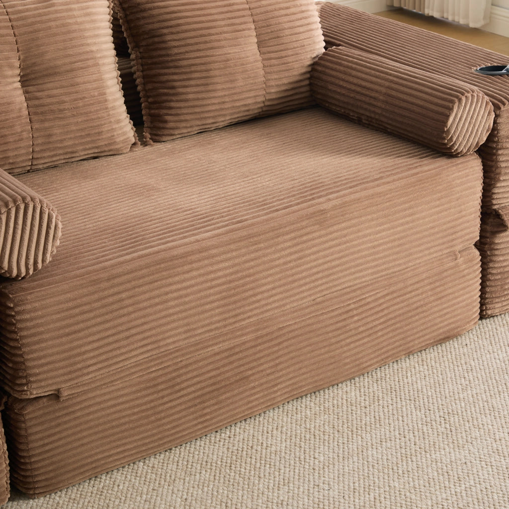 Divano letto modulare in velluto a coste marrone 180 cm