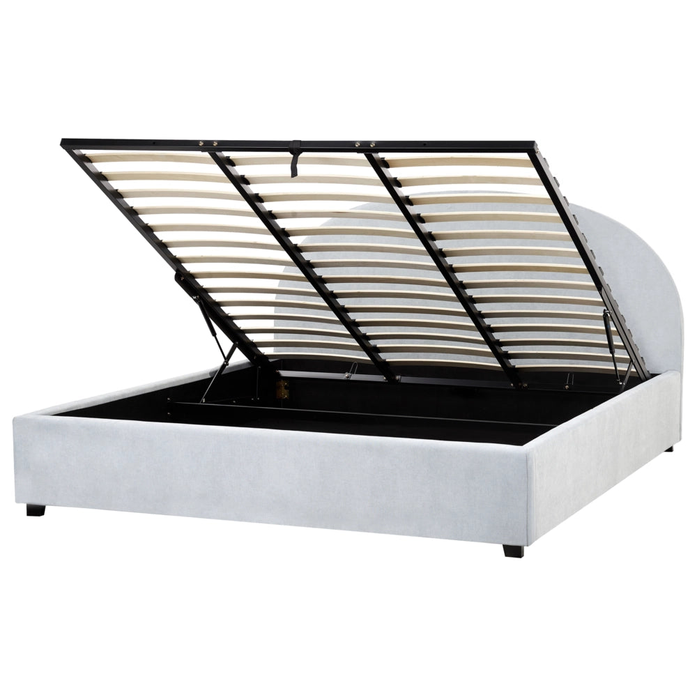 Letto contenitore matrimoniale di ciniglia imbottito tessuto azzurro retrò minimalista 180 x 200