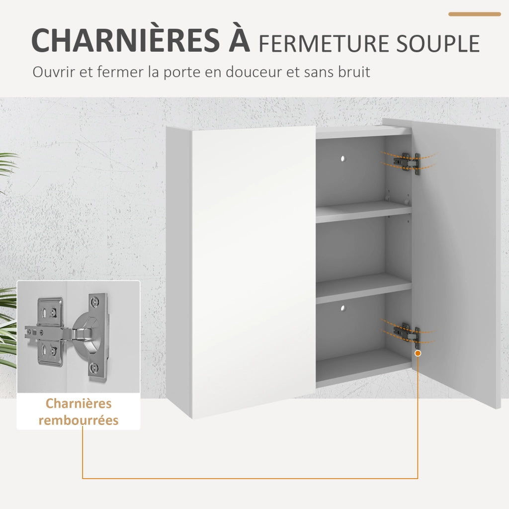 Armadietto da bagno con specchio 2 ante ripiani regolabili ¨C zephmum ¨C bianco 60x15x60 cm