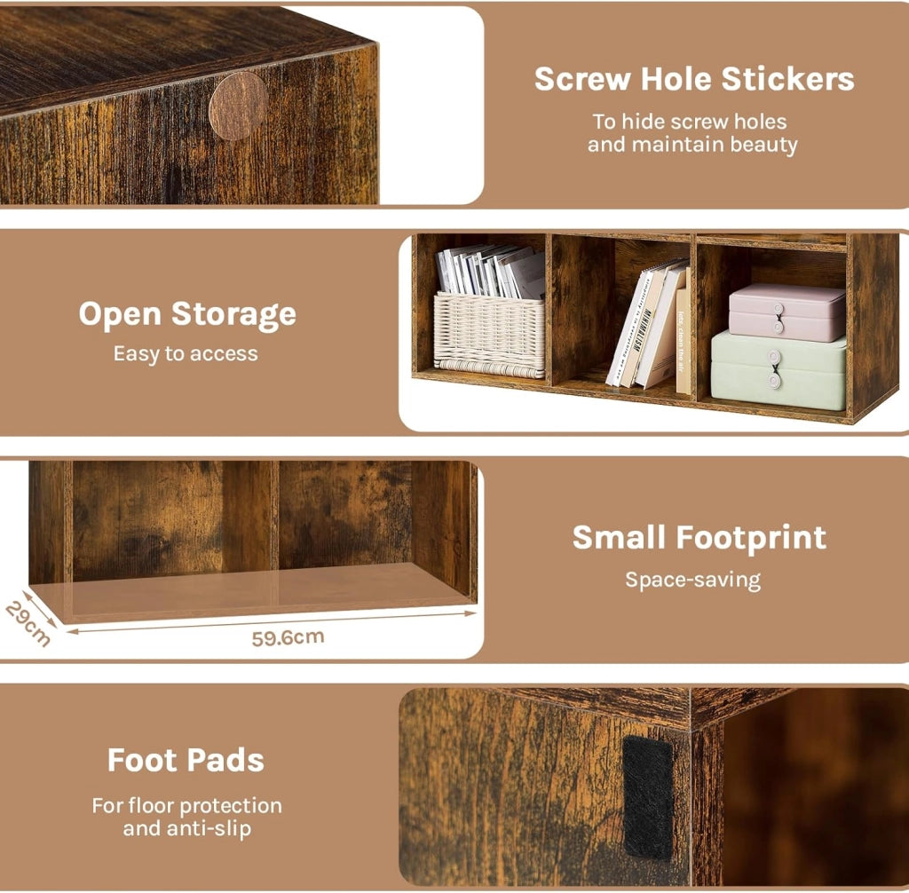 Libreria con 6 Cubi, Scaffale per Libri, Libreria Verticale per Camera da Letto, Soggiorno, Studio, Ufficio, Legno Ingegnerizzato, Marrone rustico, 59.6x29x89cm