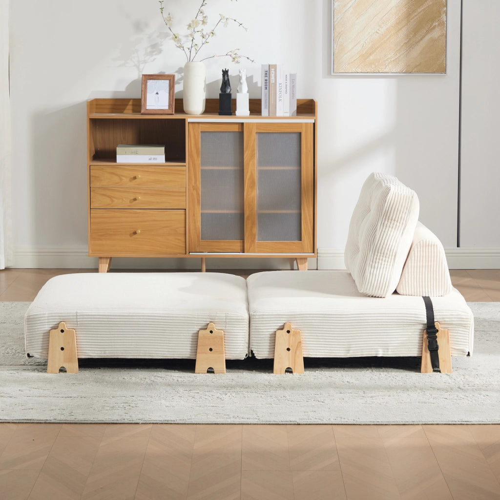 Poltrona letto pieghevole - con funzione letto e schienale ergonomico - in corduroy - beige