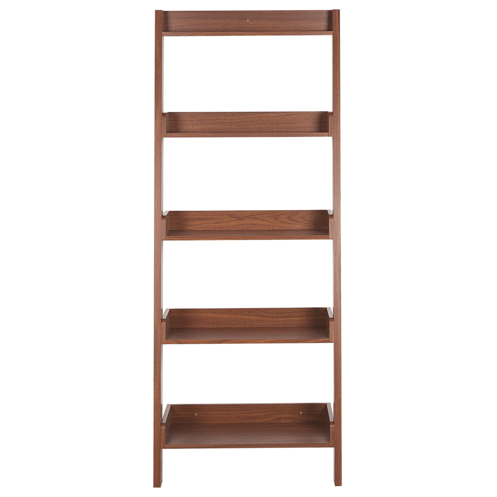 Libreria a scala 5 ripiani legno noce scaffale inclinato stile moderno contemporaneo
