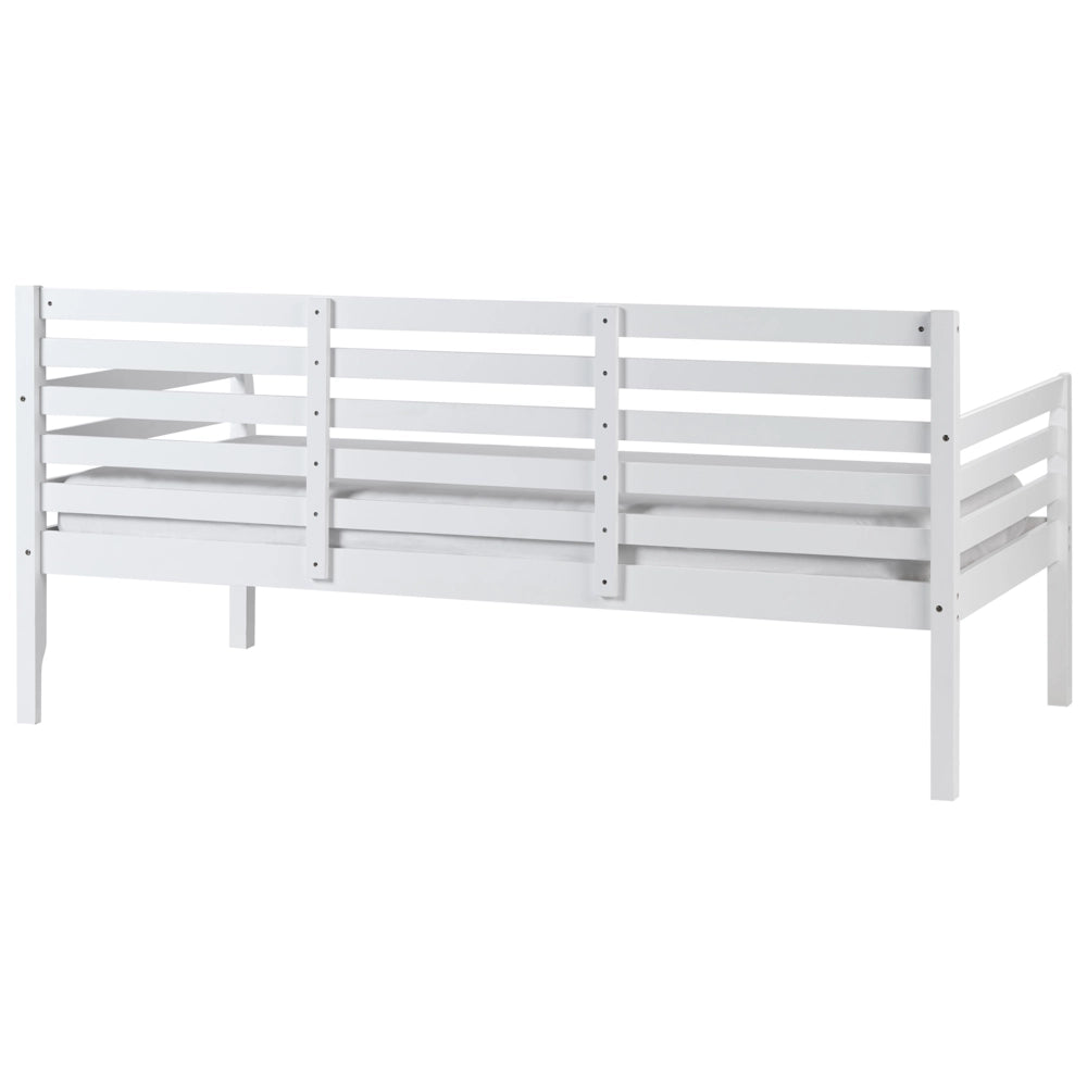 Divano letto in legno di gomma bianca, misura singola 90 x 200 cm con rete a doghe in stile moderno