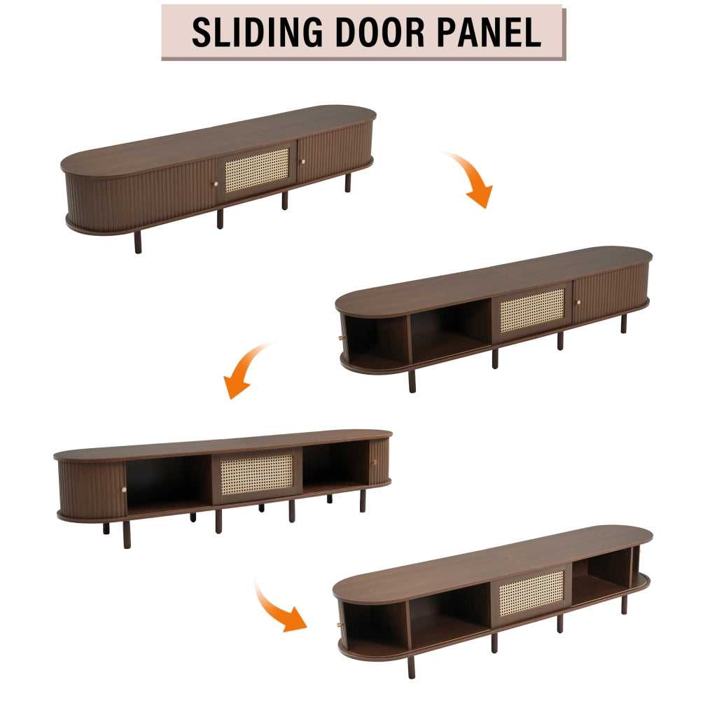 Mobile TV con 1 cassetto; 2 ante scorrevoli e 1 vano aperto; piedi regolabili per soggiorno; in MDF; noce scuro; 180 × 40 × 40 cm