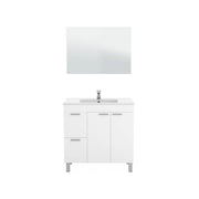 Mobile sottolavabo Aracth, Mobiletto per bagno, Armadio a 2 ante e due cassetti con specchio, lavabo non incluso, cm 80x45h80, Bianco lucido