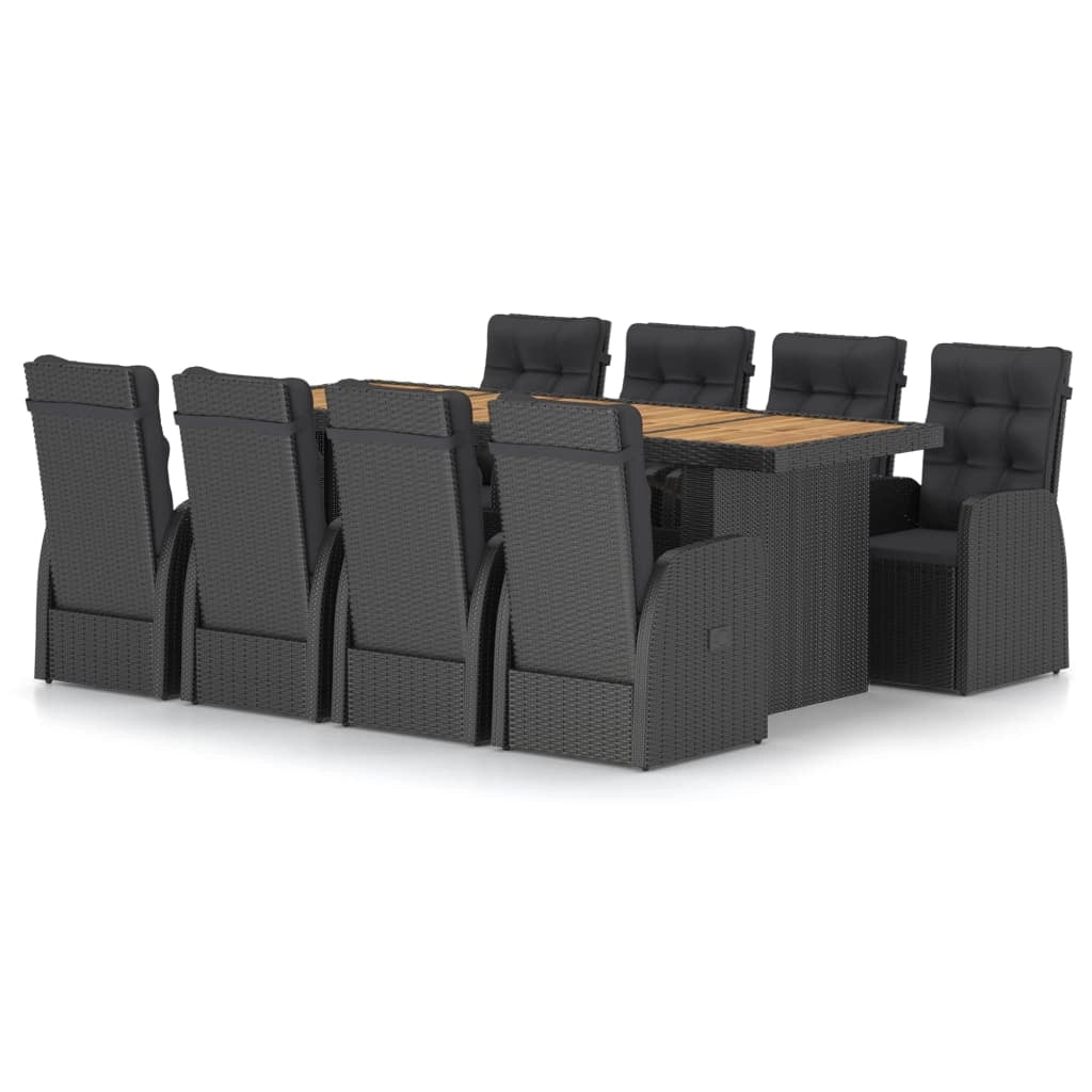 Set da pranzo da giardino 9 pezzi con cuscini in resina intrecciata nera 02_0014936