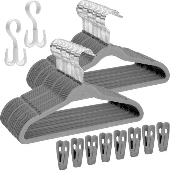 Hangers per bambini, tessuto, 35 cm, grigio, hangers per bambini antiscivolo, hangers per bambini in pelle con 8 clip per abito e 2 ganci rotativi per bambini.