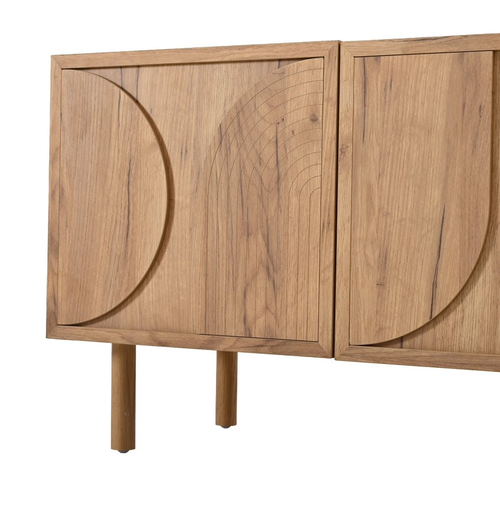 Mobile TV moderno 180 cm con 4 ante; 2 vani e passacavi; in truciolare colore naturale