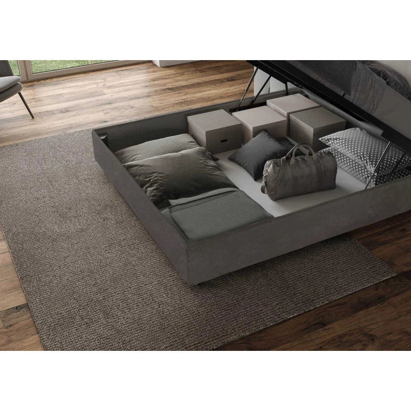 Letto imbottito Matrimoniale 180x210 cm Agueda - Contenitore,Microfibra,Grigio