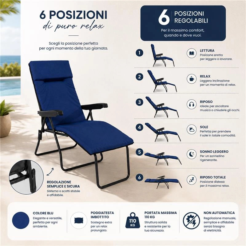 MAURY'S POLTRONA PISA NON AUTOMATICA CON 6 POSIZIONI - COLORE BLU 170X60X62 CM
