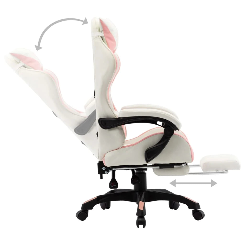 Sedia girevole da ufficio sedia da computer sedia da gioco con poggiapiedi rosa e similpelle rosa 02_0024224