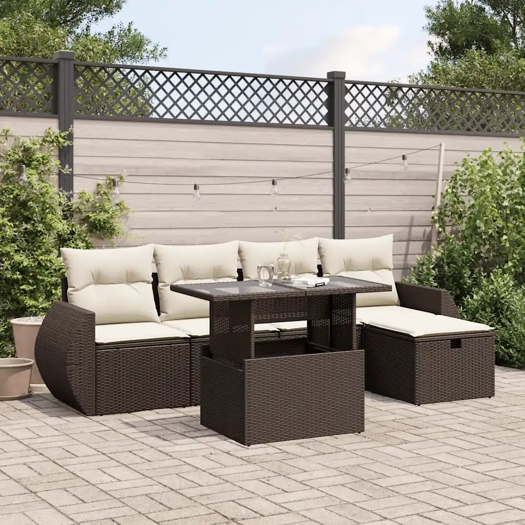 Set Divano da Giardino 6 pz con Cuscini Marrone in Polyrattan