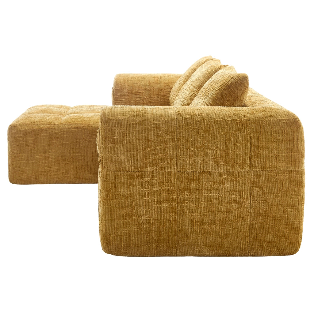 Sofà modulare a L con chaise longue 250x158x60 cm in chenille gialla; senza montaggio