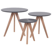 Nido di 3 tavoli con base per treppiede in legno chiaro con piano grigio in stile scandinavo